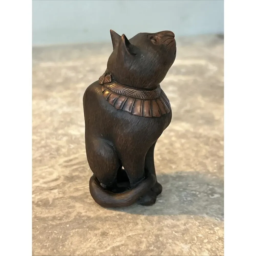 Sitting Cat Figuring by PMS Copper Tone Painted Resin 3” Trinket